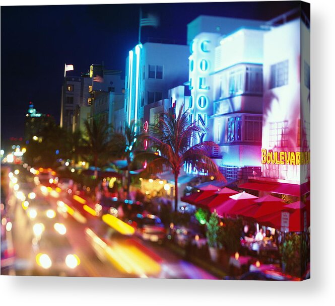 Built Structure Acrylic Print featuring the photograph Usa, Florida, Miami, Ocean Drive, Night #3 by Jerry Driendl