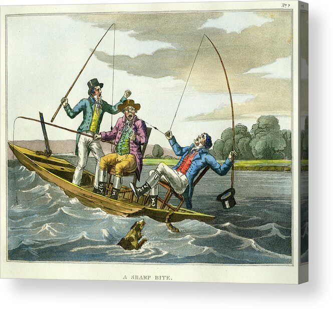 Fishing Acrylic Print featuring the mixed media A Sharp Bite by unsigned attributed to Edward Barnard