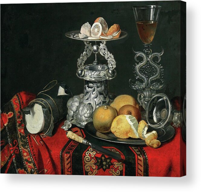 Still Life Acrylic Print featuring the painting A Still Life With A Venetian Glass, A Silver Vessel by German School