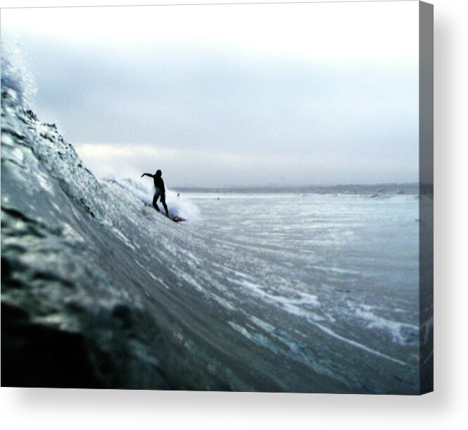People Acrylic Print featuring the photograph A Surfer Rides On Cold Long Wall by Tsuyoshi Uda