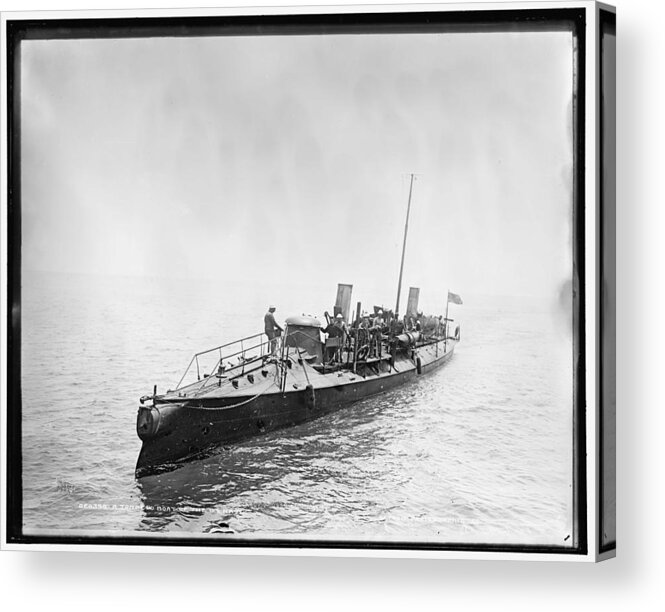 Boat Acrylic Print featuring the painting A torpedo boat of the U.S. Navy 1890 by Celestial Images
