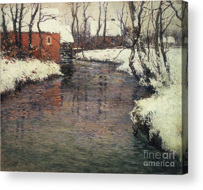 Winter Acrylic Print featuring the painting A Winter River Landscape by Fritz Thaulow