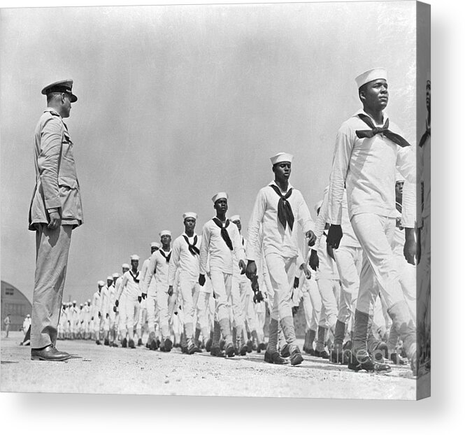 Marching Acrylic Print featuring the photograph African American Troops Pass by Bettmann