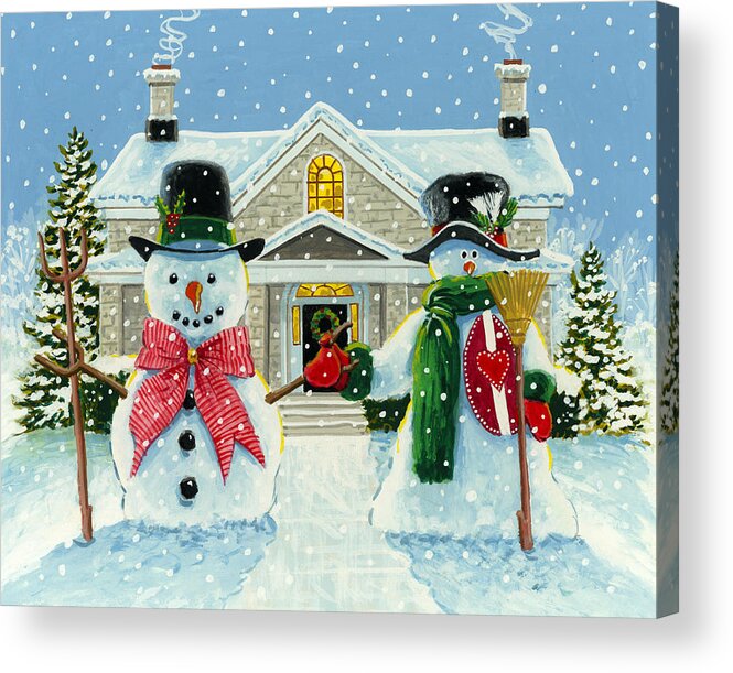 American Acrylic Print featuring the painting American Snowman Gothic by Richard De Wolfe