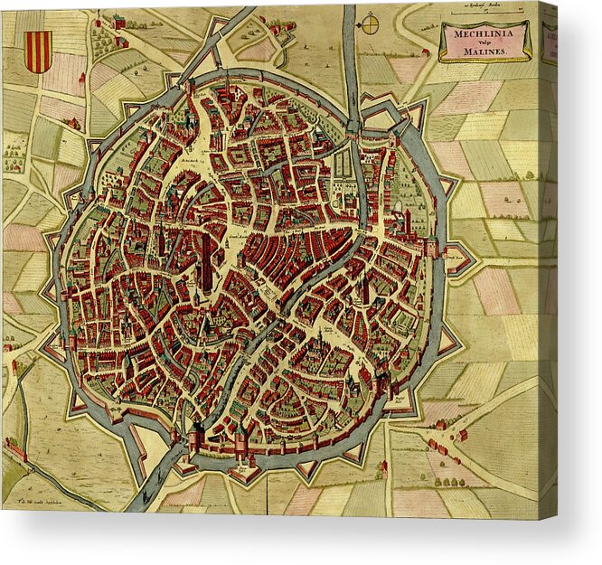 Military Acrylic Print featuring the photograph Antique map of Mechelen - Malines in Belgium by Steve Estvanik