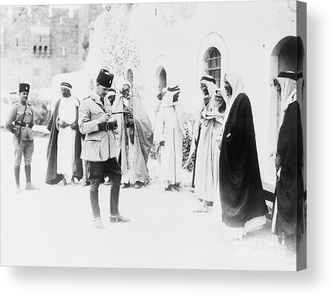 Following Acrylic Print featuring the photograph Arabs Questioned By British Police by Bettmann
