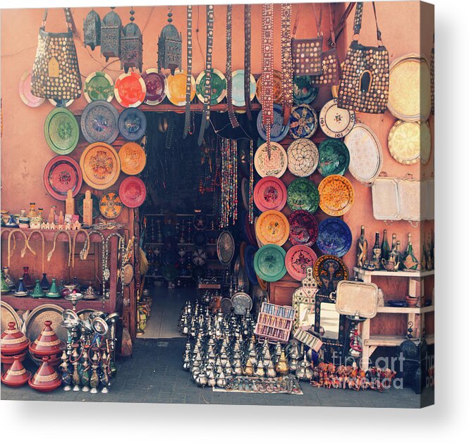 Art And Craft Product Acrylic Print featuring the photograph Art And Craft Shop In Marrakesh, Morocco by Tunart