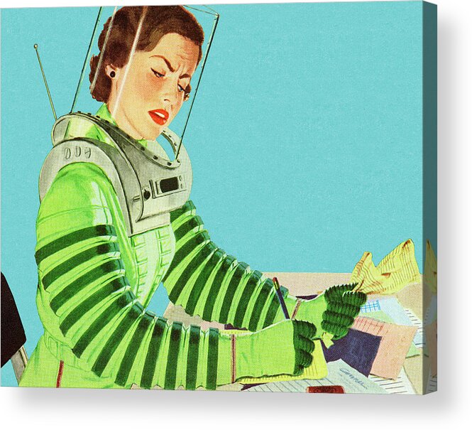 Adult Acrylic Print featuring the drawing Astronaut Doing Paperwork by CSA Images