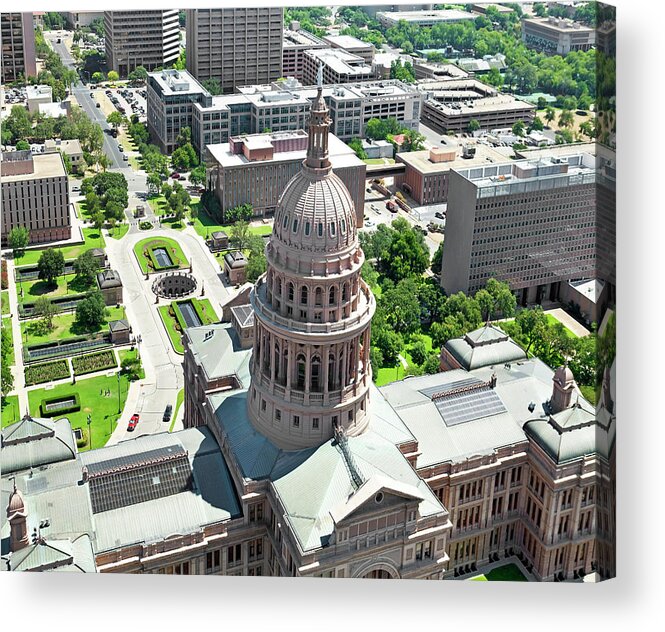 Treetop Acrylic Print featuring the photograph Austin Texas State Capitol Aerial And by Jodijacobson