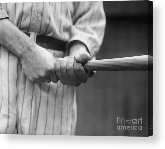 People Acrylic Print featuring the photograph Babe Ruths Hands In Batting Position by Bettmann