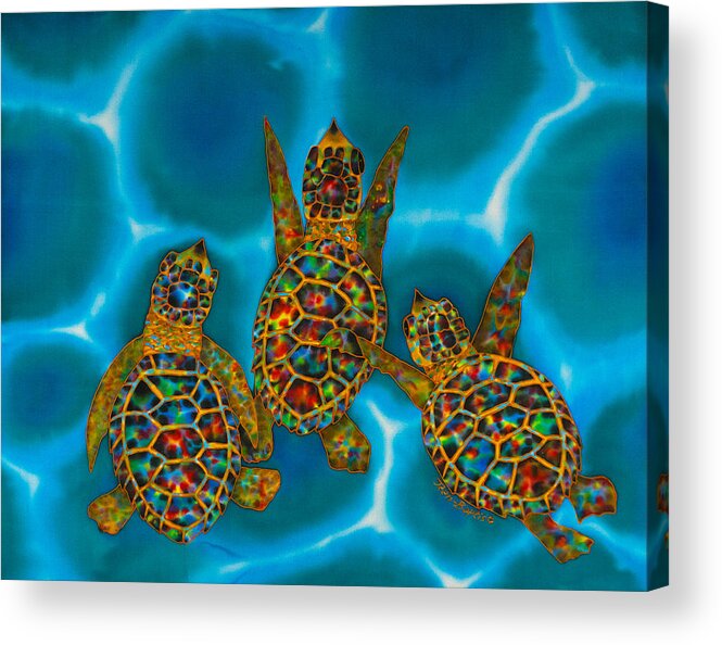 Sea Turtle Acrylic Print featuring the painting Baby turtles by Daniel Jean-Baptiste