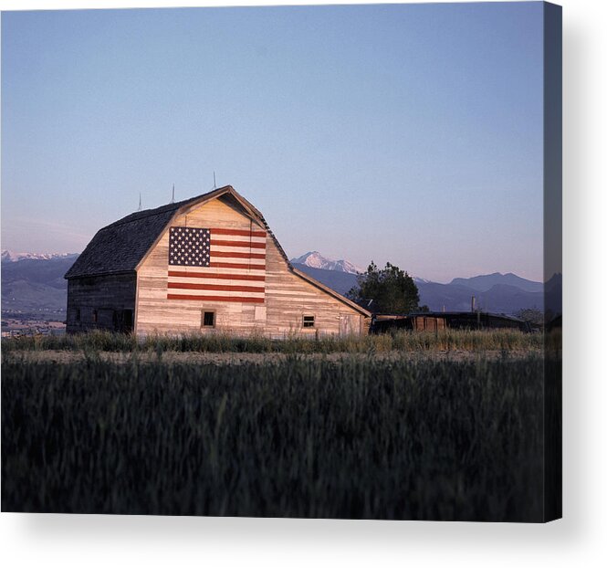 Built Structure Acrylic Print featuring the photograph Barn W Us Flag, Co by Chris Rogers