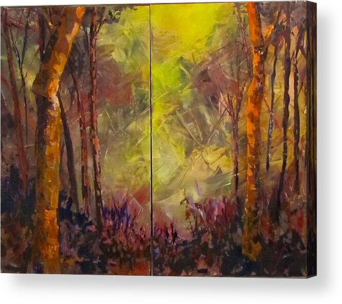 Diptych Acrylic Print featuring the painting Black Bird Forest by Barbara O'Toole