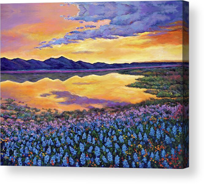 Southwestern Landscape Acrylic Print featuring the painting Bluebonnet Rhapsody by Johnathan Harris