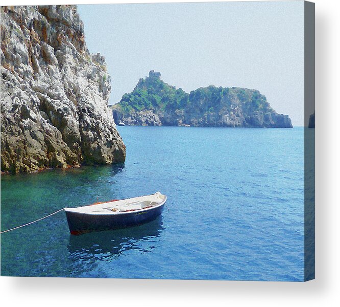 Grotto Acrylic Print featuring the photograph Boat At Grotto Emeraldo Amalfi Coast Italy by Irina Sztukowski