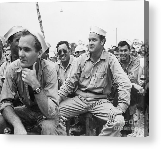 Three Quarter Length Acrylic Print featuring the photograph Bob Hope Sits In Audience With Sailors by Bettmann