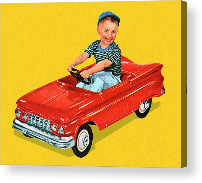 Auto Acrylic Print featuring the drawing Boy Sitting in a Toy Car by CSA Images