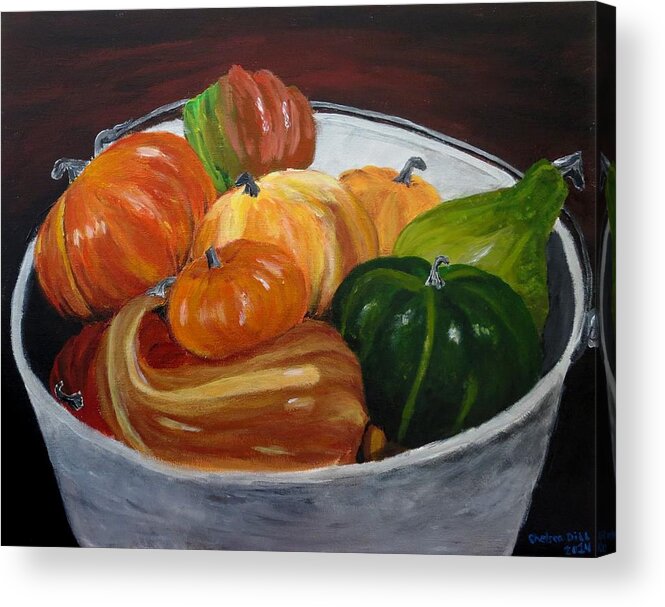  Acrylic Print featuring the painting Bucket O'Gourds by C E Dill