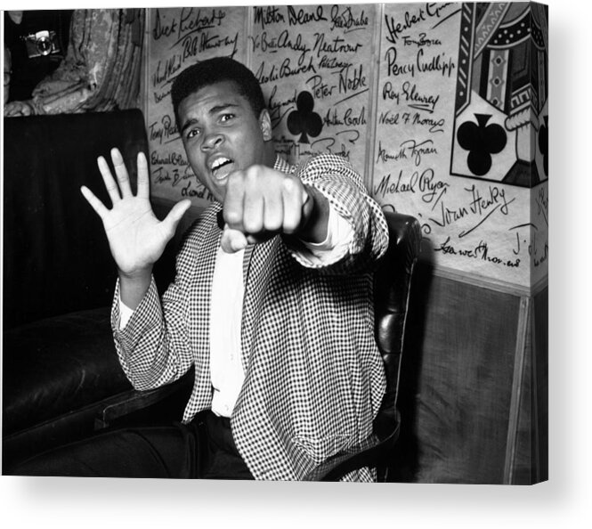 Muhammad Ali - Boxer - Born 1942 Acrylic Print featuring the photograph Clay Predicts Five by Kent Gavin