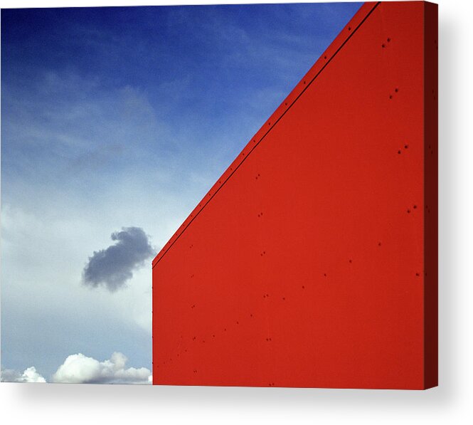 Built Structure Acrylic Print featuring the photograph Cloud Floating Through Blue Sky Over by Zeb Andrews
