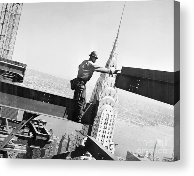 People Acrylic Print featuring the photograph Construction Worker Connecting Steel by Bettmann