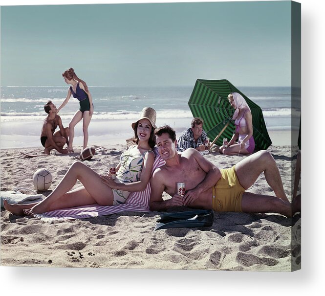 Alcohol Acrylic Print featuring the photograph Couples On The Beach by Tom Kelley Archive