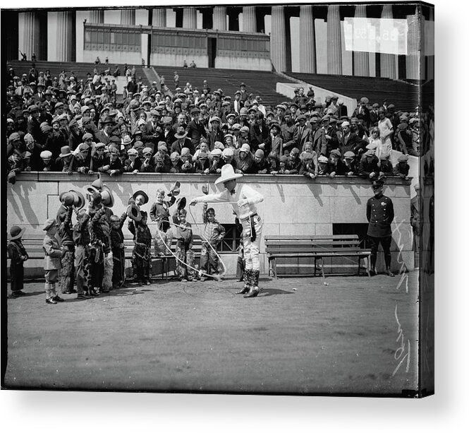 Crowd Acrylic Print featuring the photograph Cowboy Actor Tom Mix Performing For by Chicago History Museum