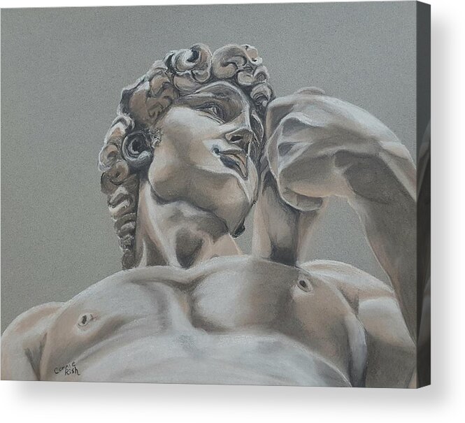 Michaelangelo's David Acrylic Print featuring the drawing David A Foreshortened Perspective by Connie Rish