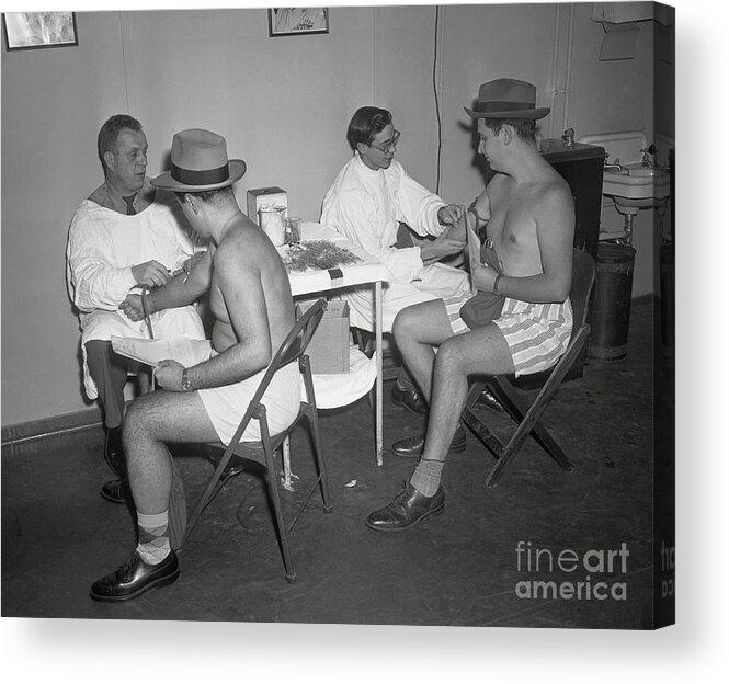 People Acrylic Print featuring the photograph Doctors Give Blood For Testing by Bettmann