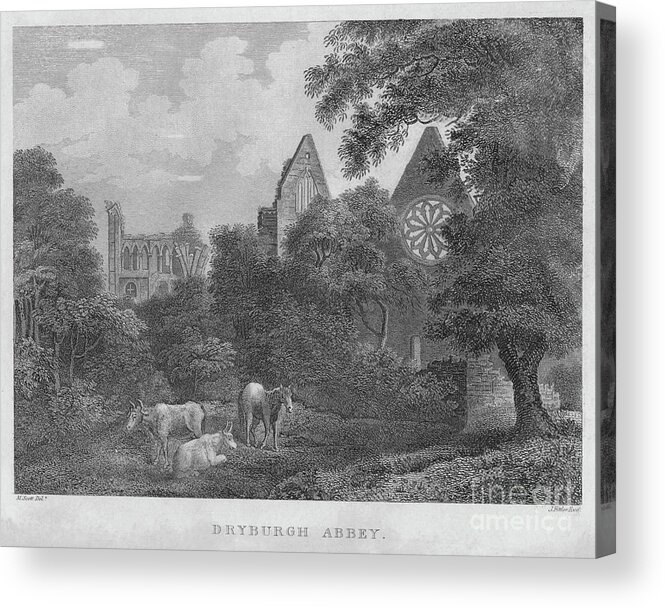 Engraving Acrylic Print featuring the drawing Dryburgh Abbey, 1804 by Print Collector