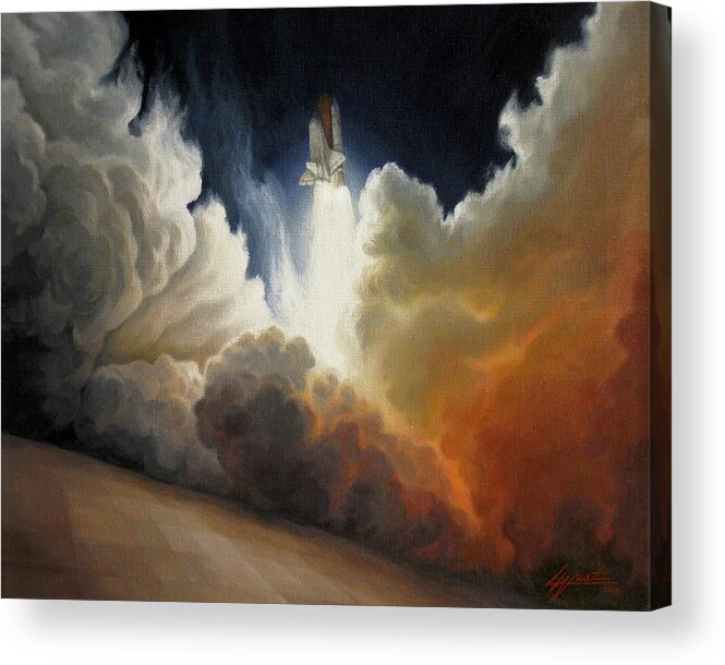 Space Shuttle Endeavour Launch Acrylic Print featuring the painting Endeavour by Lucy West