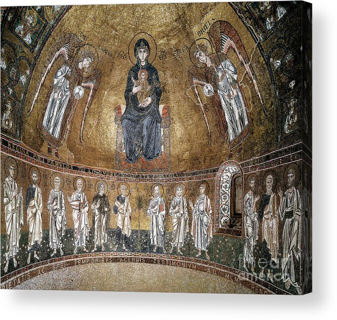 Angel Acrylic Print featuring the painting Enthroned Virgin With Archangels And Apostles by Byzantine School