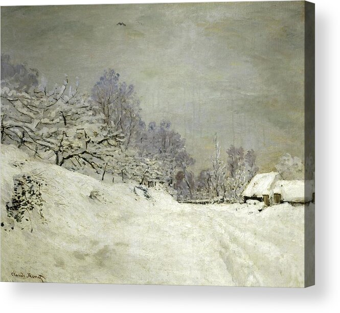 Claude Monet Acrylic Print featuring the painting Environs de Honfleur. Neige-Landscape around Honfleur. Snow, around 1867. by Claude Monet -1840-1926-