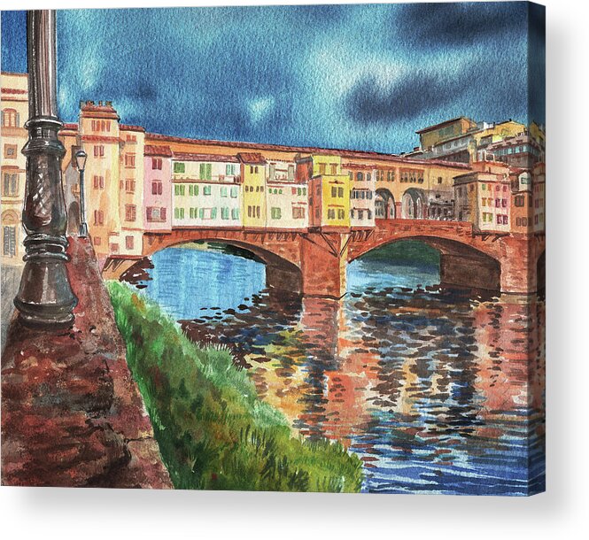 Italy Acrylic Print featuring the painting Evening Sun In Florence Ponte Vecchio by Irina Sztukowski