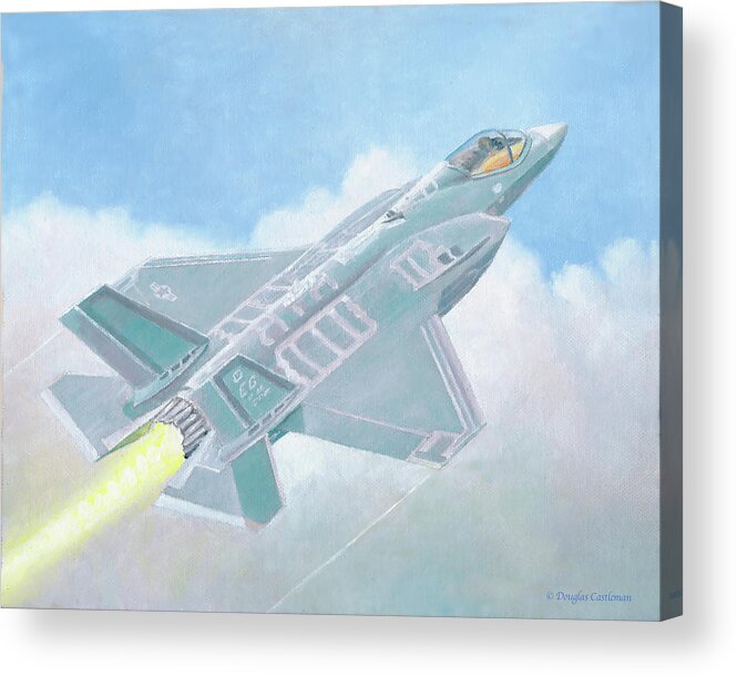 Flying Acrylic Print featuring the painting F-35a by Douglas Castleman