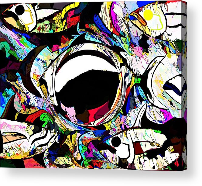 Modern Abstract Art Acrylic Print featuring the painting Fancy Fish Swimming By 1of2 by Joan Stratton
