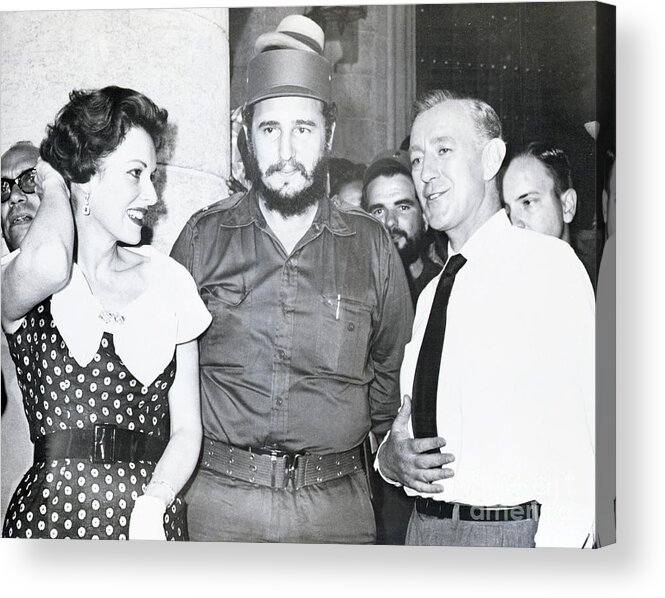 People Acrylic Print featuring the photograph Fidel Castro On Movie Set With Maureen by Bettmann