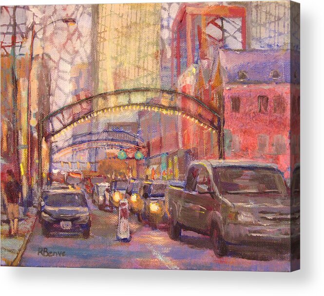 Festive Acrylic Print featuring the painting First Lights of the Evening in the Short North by Robie Benve