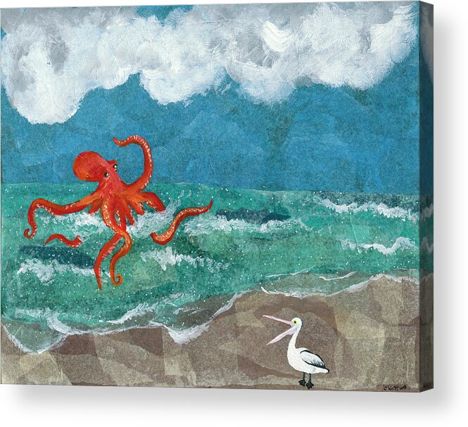 Landscape Acrylic Print featuring the mixed media Frederick Waves to His Friend by Laelia Watt