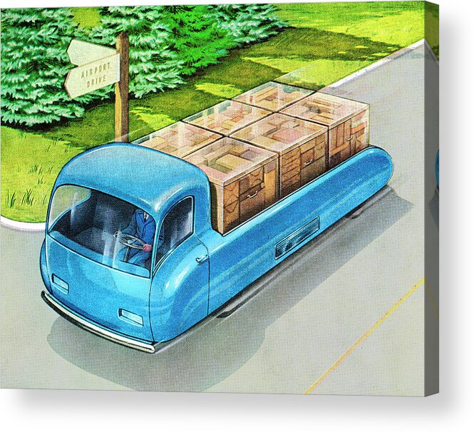 Box Acrylic Print featuring the drawing Futuristic Truck Moving Boxes by CSA Images