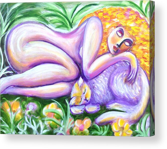 Cat Acrylic Print featuring the painting Garden Delight by Anya Heller