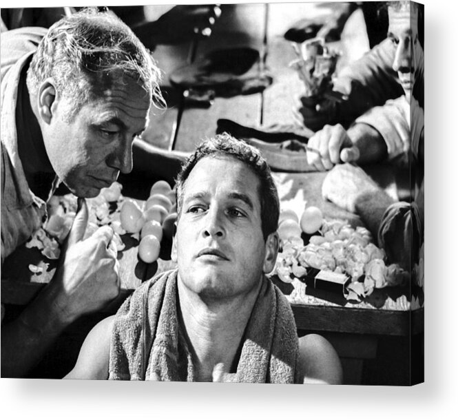 #paul_newman Acrylic Print featuring the photograph George Kennedy Talking To Paul Newman Looking Away by Globe Photos