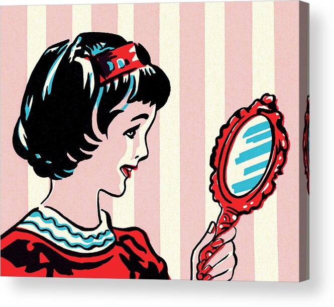 Beautiful Acrylic Print featuring the drawing Girl Looking in Mirror by CSA Images