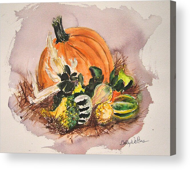 Pumpkin Acrylic Print featuring the painting Happy Thanksgiving by Bobby Walters