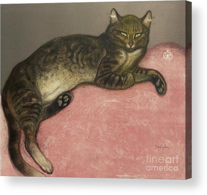 Cats Acrylic Print featuring the painting Hiver, Chat sur un coussin, 1909 by Theophile Steinlen
