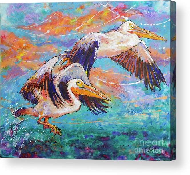  Acrylic Print featuring the painting Homeward Bound Pelicans by Jyotika Shroff