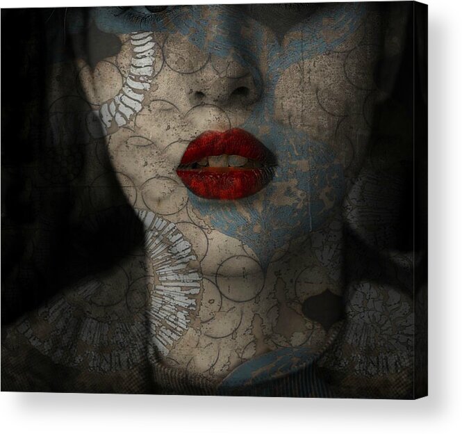Red Lips Acrylic Print featuring the mixed media I'll Never Fall In Love Again by Paul Lovering