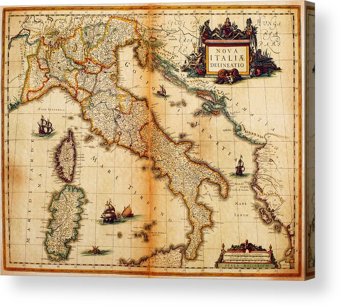 Engraving Acrylic Print featuring the digital art Italy Map 1635 by Nicoolay