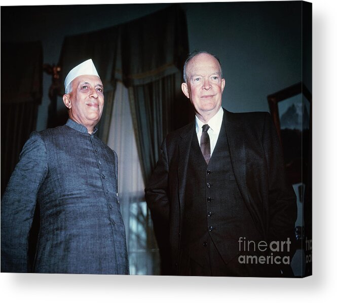People Acrylic Print featuring the photograph Jawaharlal Nehru With President by Bettmann