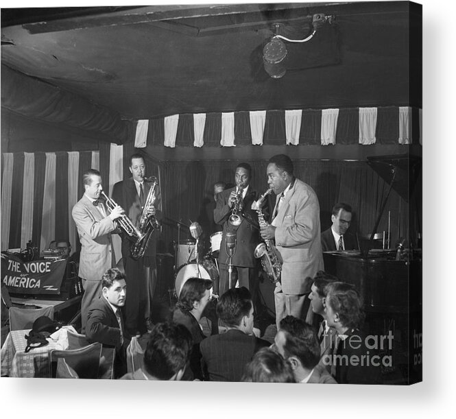 Piano Acrylic Print featuring the photograph Jazz Musicians Performing At Birdland by Bettmann